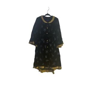 VTG Kids Dress Rococo Black Witchy Ruffle Golden Neck Whimsigoth USA Made 5us